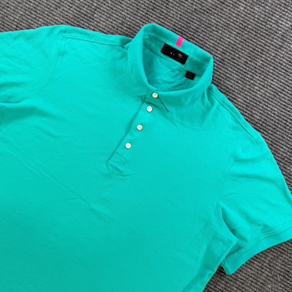 G/FORE Pique Golf Polo Shirt Men XL Turquoise Green Pink Stripe Shirt Athleisure